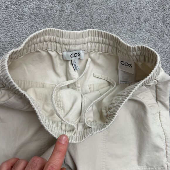 COS Pull On Wide Leg Trouser Crop Pants Womens XS Beige Cotton Elastic Waist - Picture 3 of 16